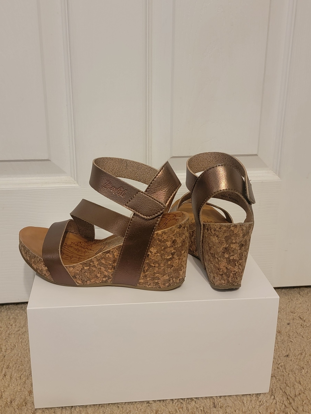Blowfish Metallic Bronze Cork Wedge Sandals